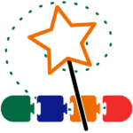 A wand with Scratch Junior coding blocks. Coding for kids icon.