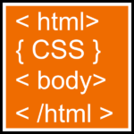 html code on an orange square, coding for beginners icon